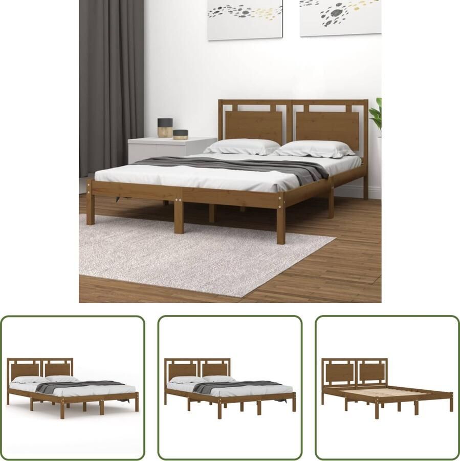 The Living Store Bedframe massief hout honingbruin 120x200 cm Bedframe Bedframes Tweepersoonsbed Bed Bedombouw Dubbel Bed Frame Bed Frame Ledikant Houten Bedframe Tweepersoonsbedden