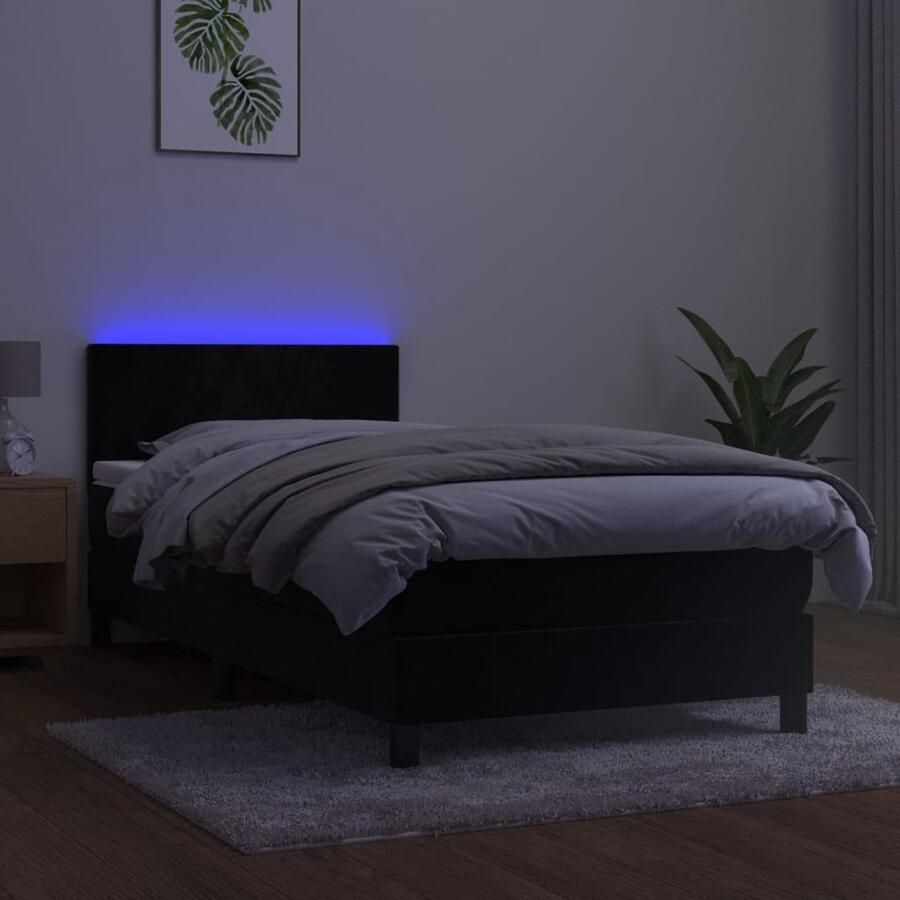 The Living Store Bed Zwart Fluweel 203x100x78 88 cm LED Pocketvering Huidvriendelijk Boxspring Fluweel Bed Led Bed King Size Bed Tweepersoonsbed