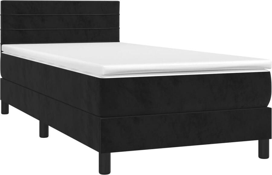 The Living Store Boxspring met matras en LED fluweel zwart 100x200 cm Boxspring Led Bed Velvet Bed Tweepersoonsbed Zwarte Bed - Foto 2