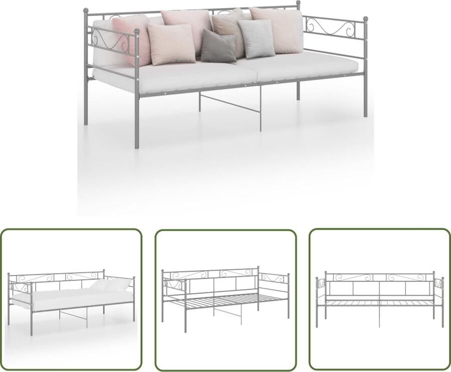The Living Store Slaapbankframe metaal grijs 90x200 cm Bedbankframe Bedbankframes Slaapbankframe Slaapbankframes Bedframe Bedframes Ledikant Ledikanten Logeerbed Logeerbedden Bedbank - Foto 2