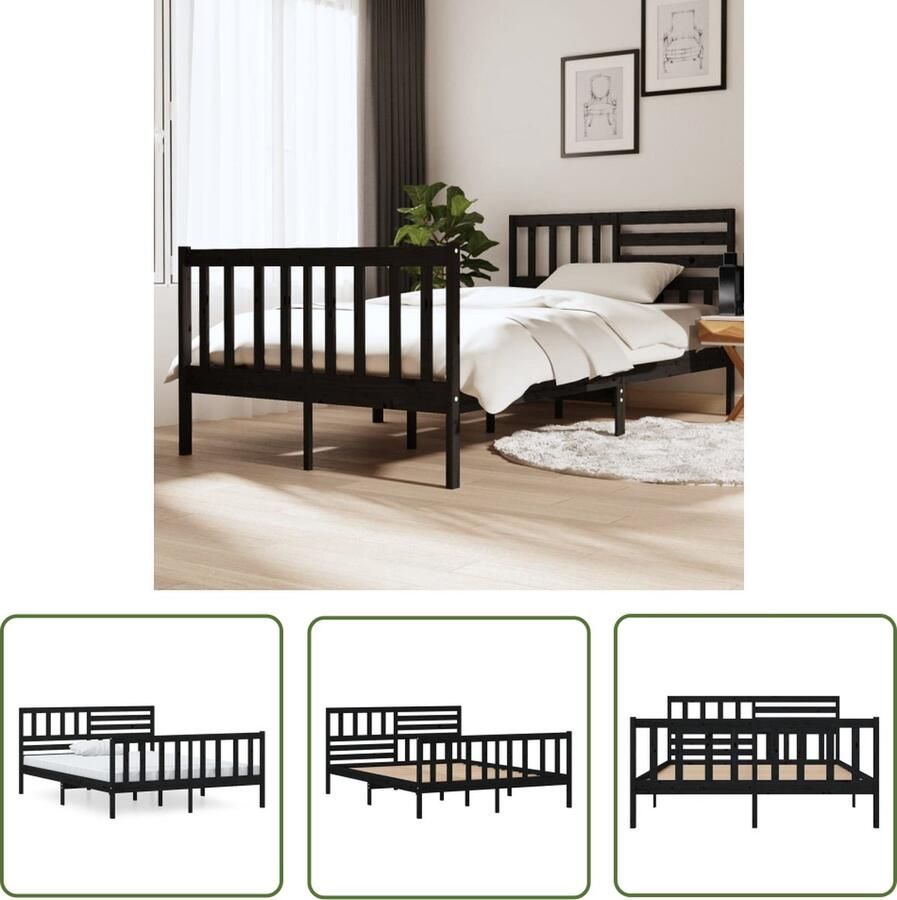 The Living Store Bedframe massief hout zwart 120x190 cm 4FT Small Double Bedframe Bedframes Tweepersoonsbed Bed Bedombouw Dubbel Bed Frame Bed Frame Ledikant Bedframe Met Hoofdeinde Tweepersoonsbedden - Foto 3