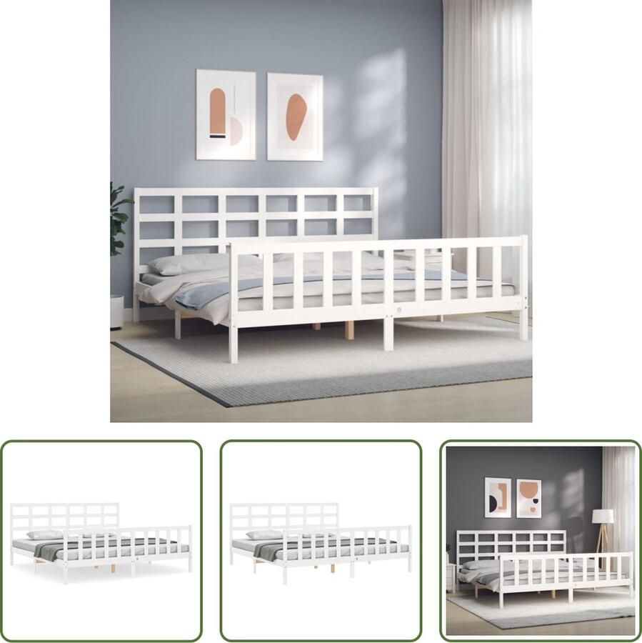 The Living Store Bedframe met hoofdbord massief hout wit 200x200 cm Bedframe Bedframes Bed Tweepersoonsbed Slaapkamermeubel Houten Bedframe Houten Bed Bedbodem Massief Houten Bedframe Ledikant Bedframe Met Hoofdeinde - Foto 4