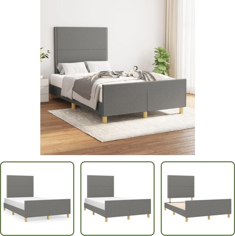 The Living Store Bedframe met hoofdeinde stof donkergrijs 120x200 cm Bedframe Met Hoofdeinde Bedframes Met Hoofdeindes Bed Slaapmeubel Ledikant Bedbodem Tweepersoonsbed Bedden Slaapmeubels Slaapmeubelen Slaapmeubilair