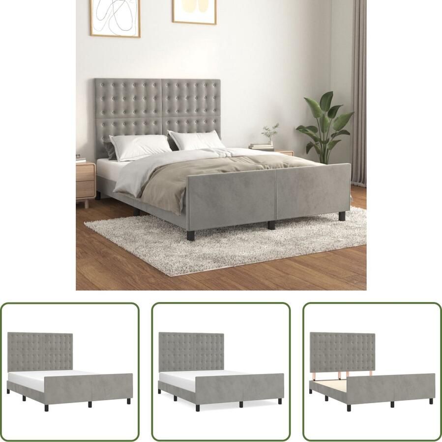 The Living Store Bedframe zonder matras 140x200 cm fluweel lichtgrijs Bedframe Tweepersoonsbed Boxspring Hoofdeinde Velvet