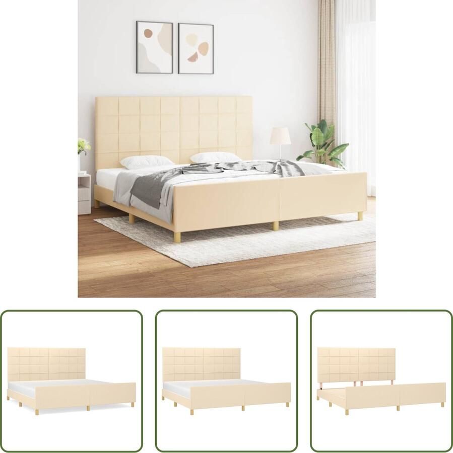 The Living Store Bedframe zonder matras stof crèmekleurig 200x200 cm Bed Frame Boxspring Hoofdeinde Bedstelling Tweepersoonsbed