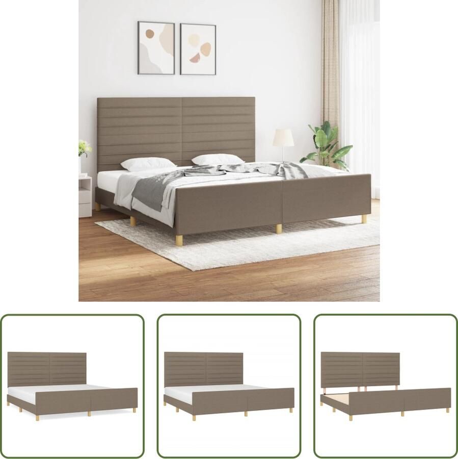 The Living Store Bedframe zonder matras stof taupe 200x200 cm Bed Frame Tweepersoons Bed Houten Bed Stoffen Bed Taupe Bed