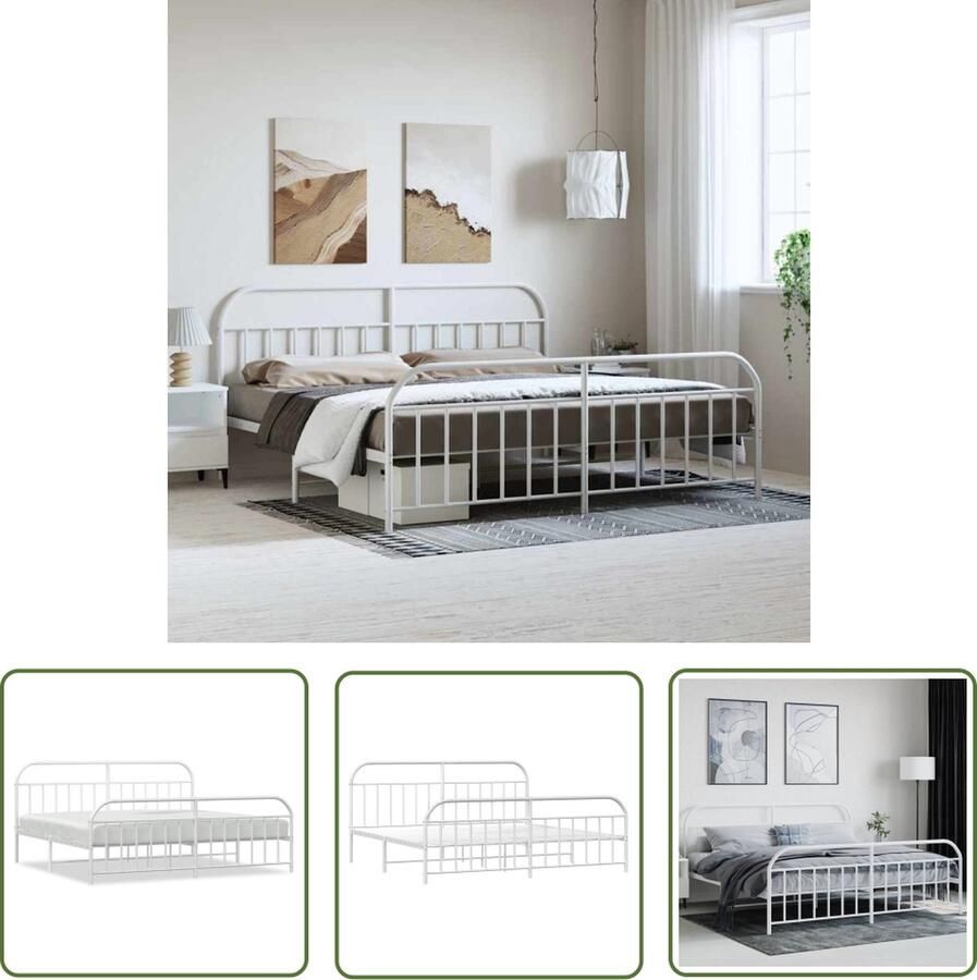 The Living Store Bedframe met hoofd- en voeteneinde metaal wit 193x203 cm Robuust Bed Frame Metalen Bedframe Wit Bedframe Staal Bedframe Boxspring Frame - Foto 2