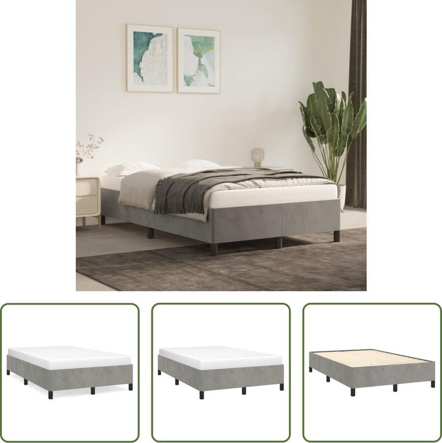 The Living Store Bedframe Afmetingen- 203 x 123 x 35 cm Kleur- Lichtgrijs Materiaal- Stof multiplex Ondersteunende poten Multiplex lattenbodem