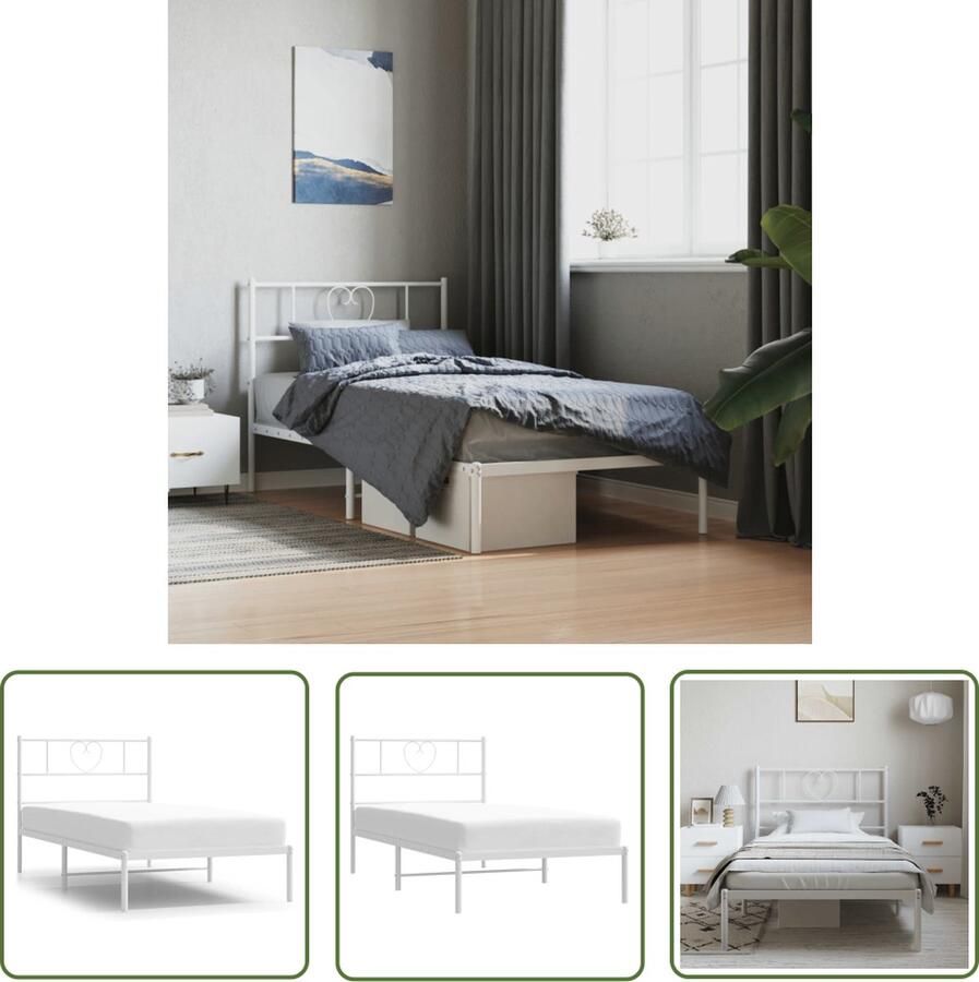 The Living Store Bedframe Basic Metaal Wit 207 x 105 x 90 cm Matras 100 x 200 cm Montage vereist Bedframe Metalen Bedframe Witte Bedframe Boxspring Bed Slaapcomfort