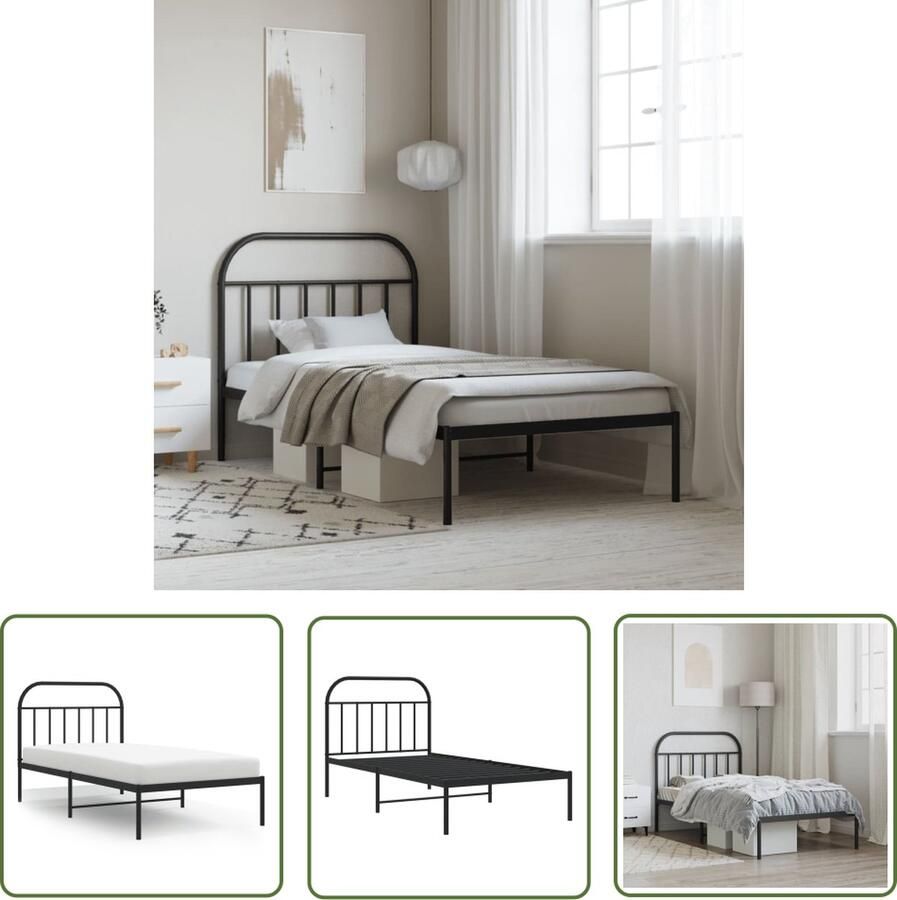 The Living Store Bedframe Basic Metaal Zwart 207 x 112 x 100 cm Extra opbergruimte Metalen Bed Frame Staal Bedframe Boxspring Frame Tweepersoons Bed King Size Bed
