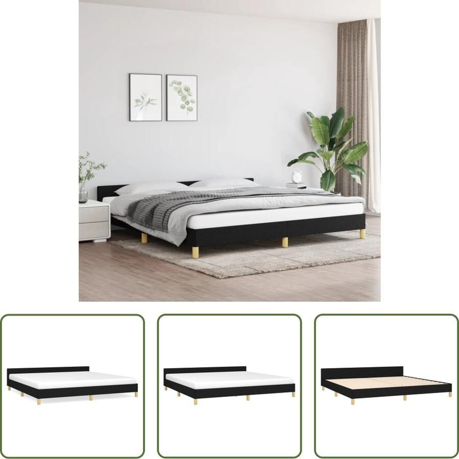 The Living Store Bedframe met hoofdeinde stof zwart 200x200 cm Bedframe Met Hoofdeinde Bedframes Met Hoofdeindes Bed Slaapmeubel Ledikant Bedbodem Tweepersoonsbed Bedden Slaapmeubels Slaapmeubelen Slaapmeubilair
