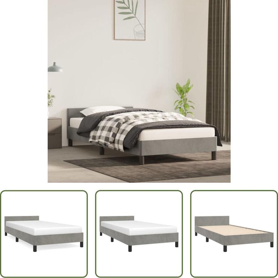 The Living Store Bedframe zonder matras 100x200 cm fluweel lichtgrijs Bed Frame Tweepersoons Bed Velvet Bed Grijs Bed Luxe Bed