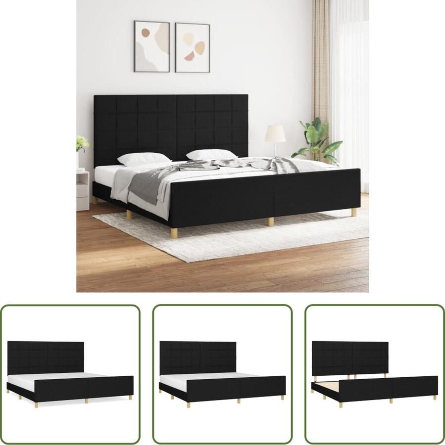 The Living Store Bedframe zonder matras stof zwart 200x200 cm Bedframe Boxspring Tweepersoonsbed Zithoek Slaapkamerinrichting