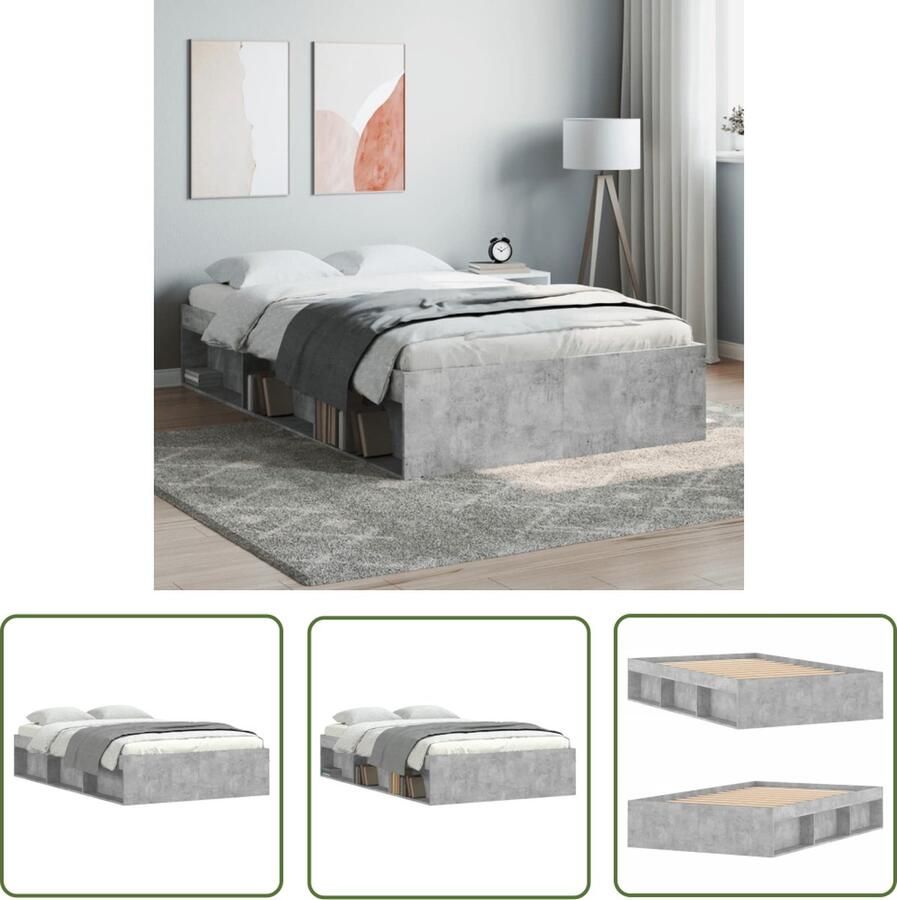 The Living Store Bedframe Betongrijs 203 x 123 x 35 cm Met opbergruimte Massief grenenhout Modern Bed Frame Beton Grijs Bed Slaapcomfort Houten Bedframe Bed Met Opbergvakken - Foto 2