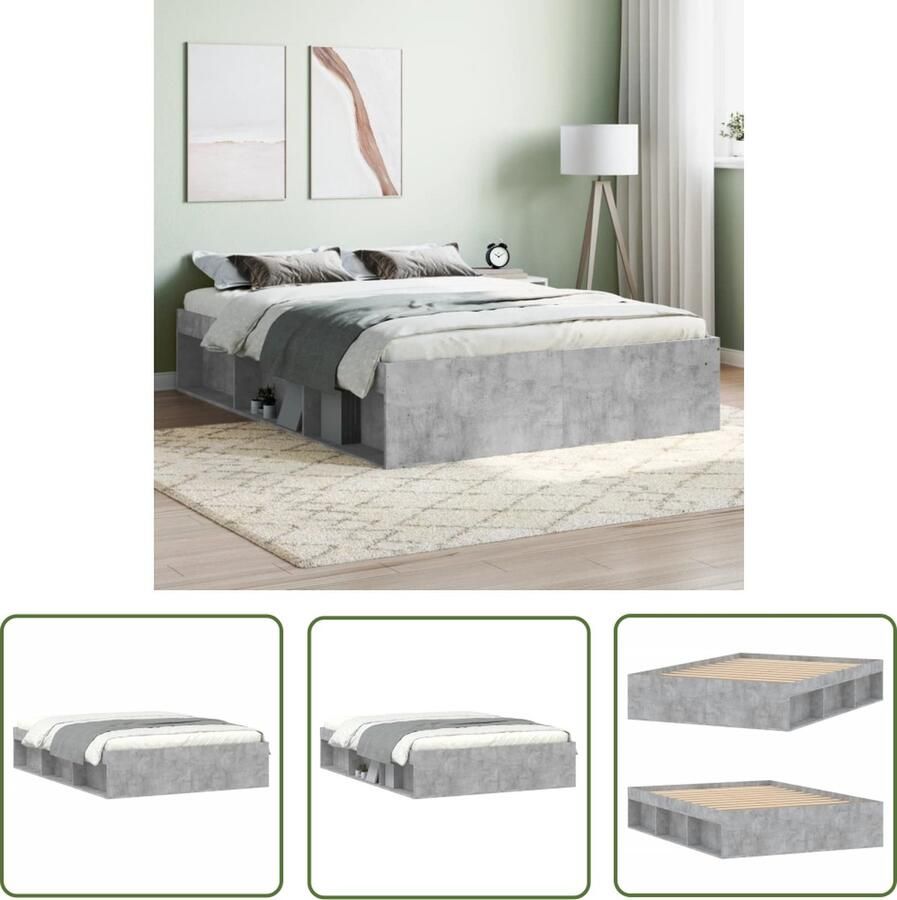 The Living Store Bedframe Hout Betongrijs 193 x 138 x 35 cm Opbergruimte Houten Bed Frame Betongrijs Bed Tweepersoons Bed Modern Bed Met Opbergvakken - Foto 2
