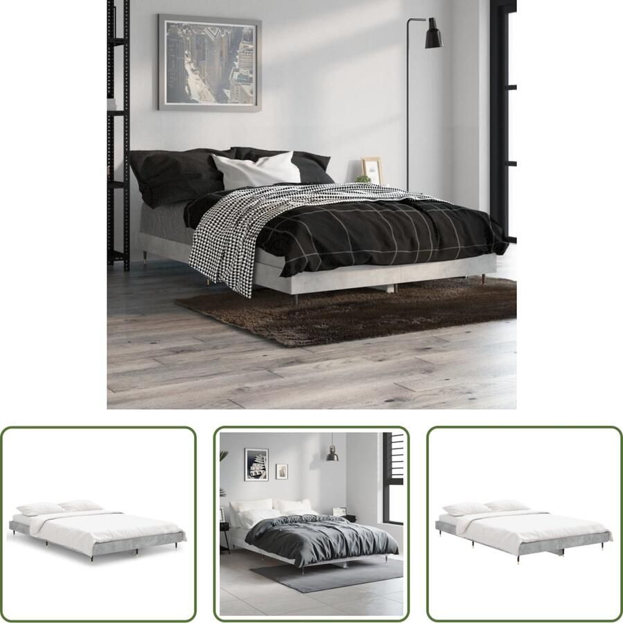 The Living Store Bedframe Betongrijs 193 x 123 x 20 cm (L x B x H) Duurzaam hout Metalen poten Multiplex lattenbodem Beton Grijs Bed Frame Houten Bed Frame Tweepersoons Bed King Size Bed Slaapcomfort - Foto 2