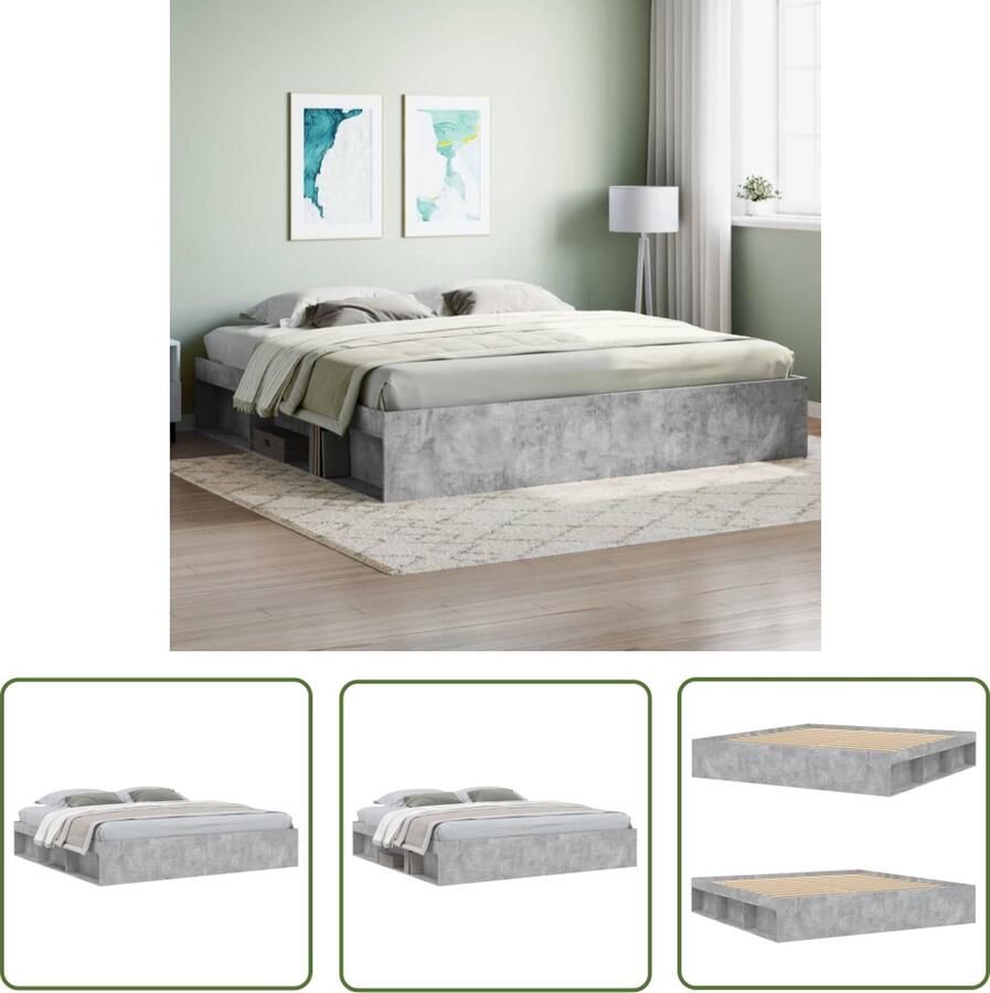 The Living Store Bed Betongrijs 203x203x35 cm Met Opbergruimte Modern Bed Frame Beton Grijs Bed Tweepersoons Bed Houten Bed Frame Bed Met Opbergvakken - Foto 2