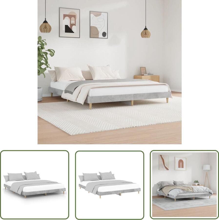 The Living Store Bedframe Betongrijs 203x203x20 cm Multiplex lattenbodem