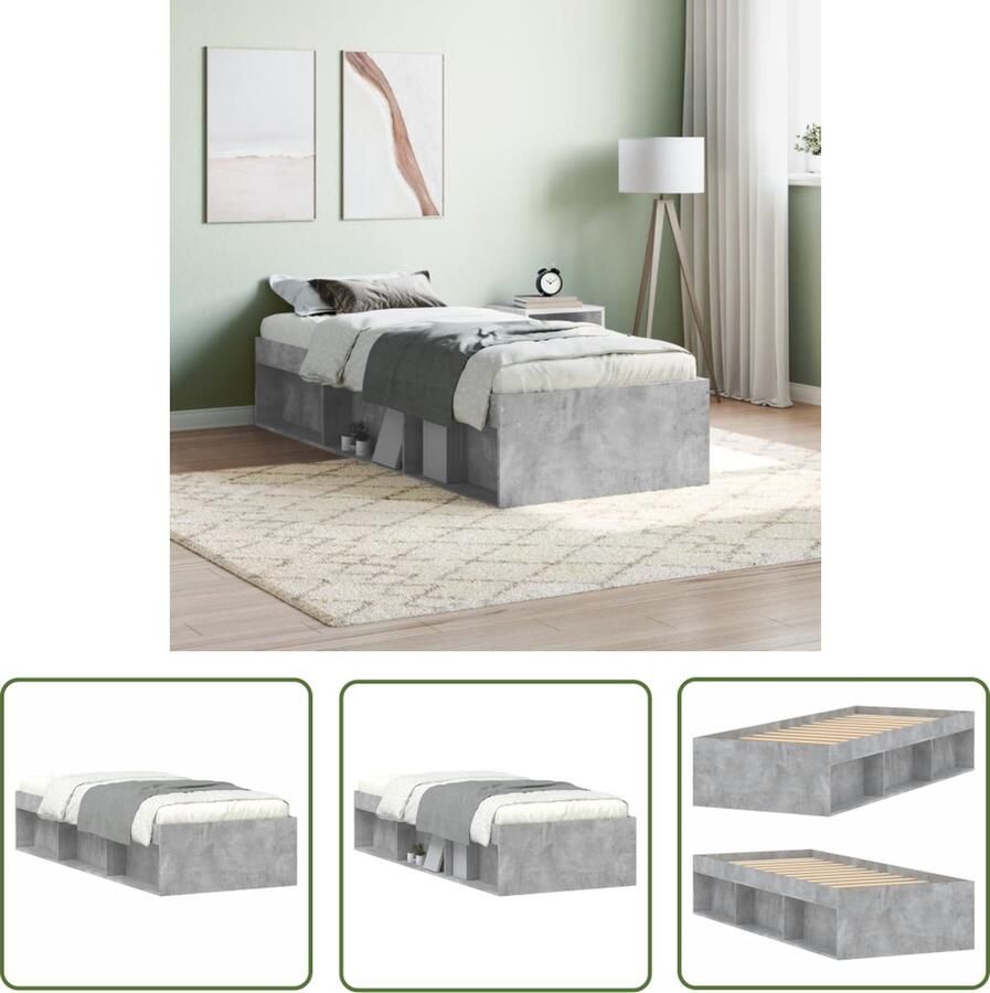 The Living Store Bedframe Betongrijs Houten bedframe 193 x 78 x 35 cm Duurzaam materiaal Houten Bedframe Beton Grijs Slaapcomfort Modern Design Compact Bed - Foto 2