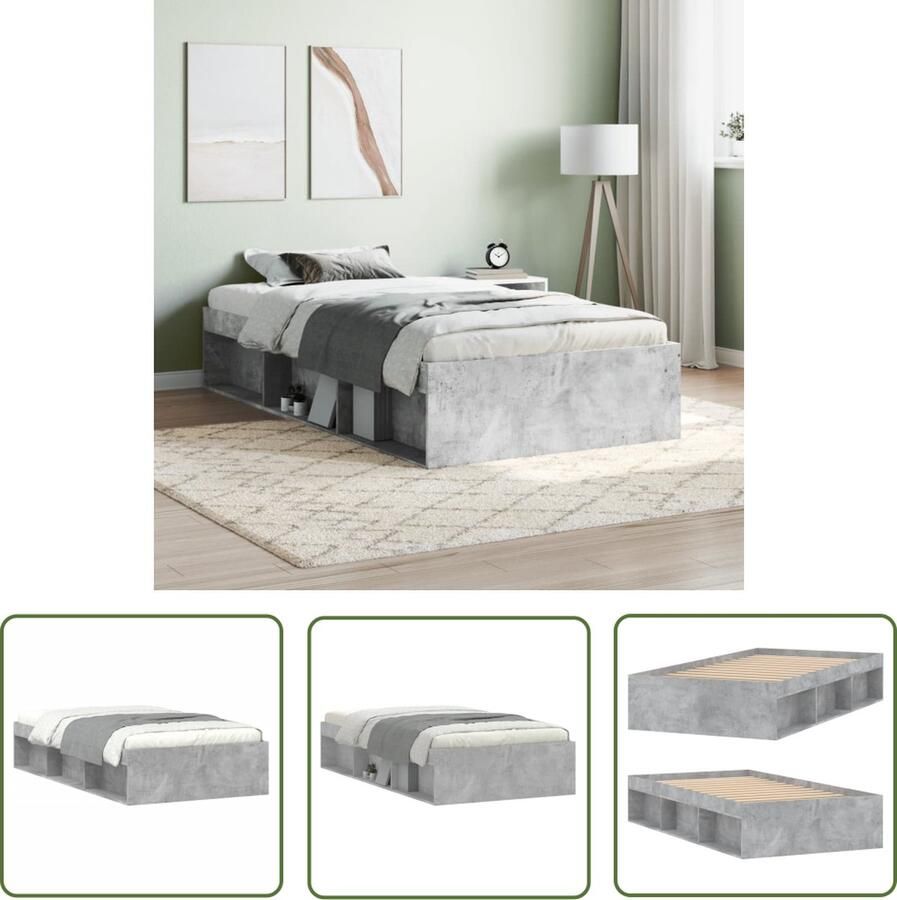 The Living Store Bedframe Houten 193 x 93 x 35 cm Betongrijs Opbergruimte Houten Bedframe Modern Bedframe Betongrijs Bedframe Tweepersoons Bedframe Stapelbare Bedbodems - Foto 2