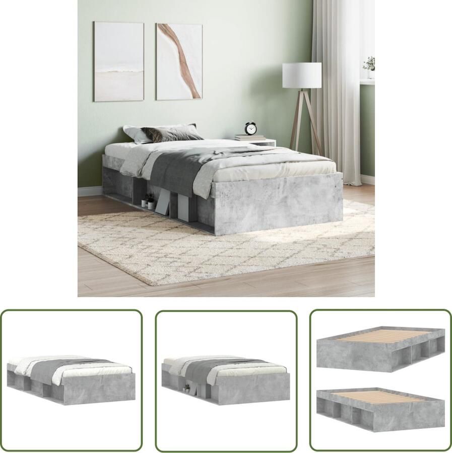 The Living Store Bedframe Houten 203 x 93 x 35 cm Betongrijs Houten Bed Frame Betonnen Grijs Bed Tweepersoons Bed Modern Bed Frame Design Bed Frame - Foto 2