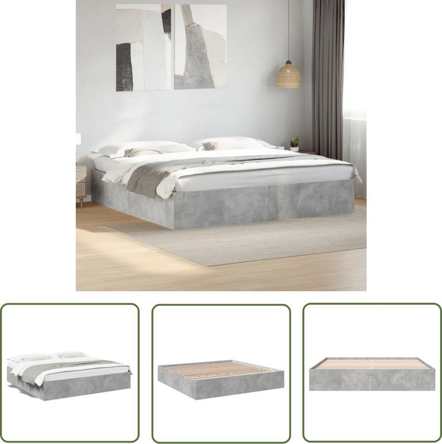 The Living Store Bedframe Modern Double 203 x 203 x 35 cm Multiplex Lattenbodem Bed Frame Tweepersoons Bed Houten Bed Modern Bed Betonnen Grijs Bed