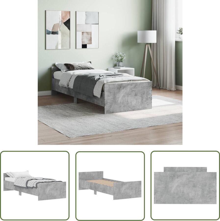The Living Store Bedframe Betongrijs 193 x 78 x 50 cm Multiplex lattenbodem Beton Grijs Bedframe Houten Bedframe Tweepersoons Bed Enkelbed Compact Bed - Foto 2