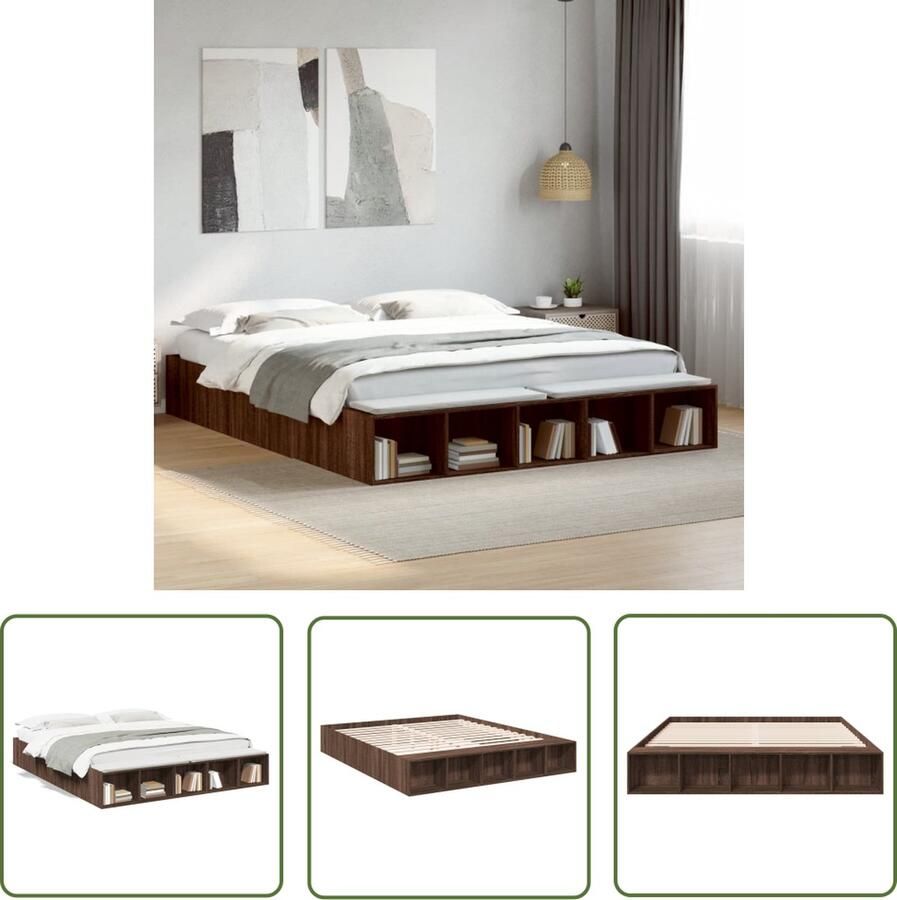 The Living Store Modern Bruineiken Bedframe 225.5 x 203 cm Met Stevige Lattenbodem Heeft Opbergvakken Gemaakt van Bewerkt Hout Modern Bed Frame Houten Bed Frame Tweepersoons Bed Frame Bruine Bed Frame Bed Frame Met Opbergvak