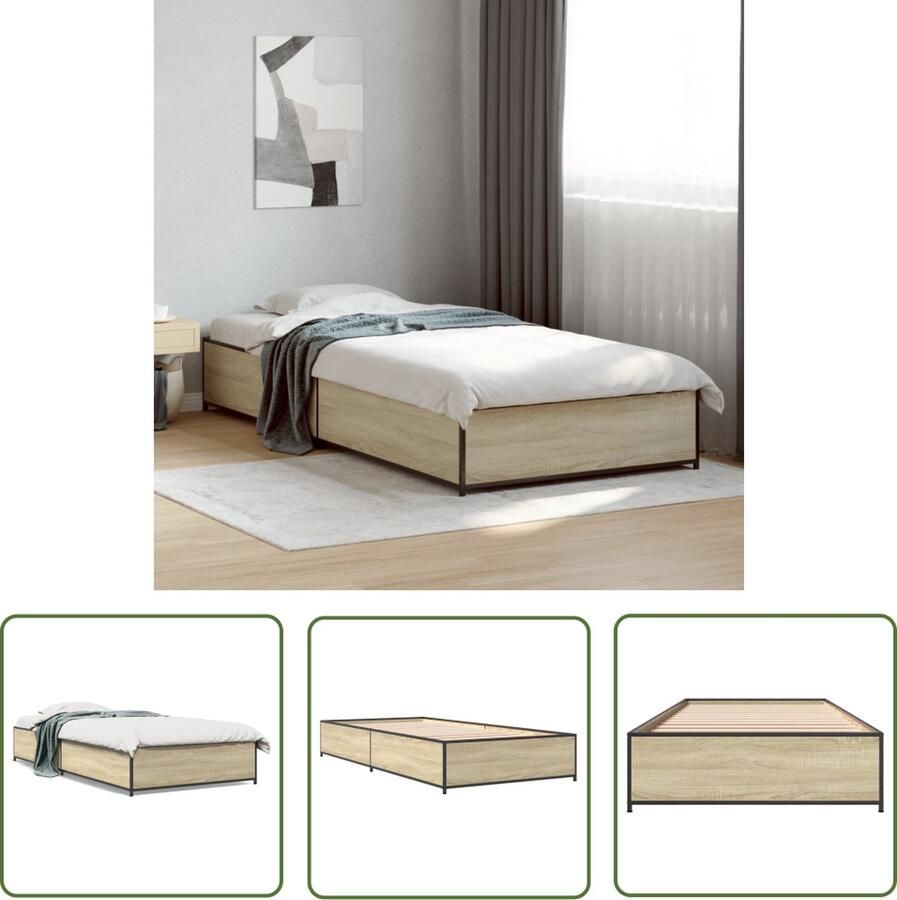 The Living Store Bedframe Sonoma Eiken voor Matras 90x200 cm Duurzaam Hout Met Multiplex Lattenbodem Bedframe Houten Bed Sonoma Eiken Tweepersoons Bed Enkel Bed