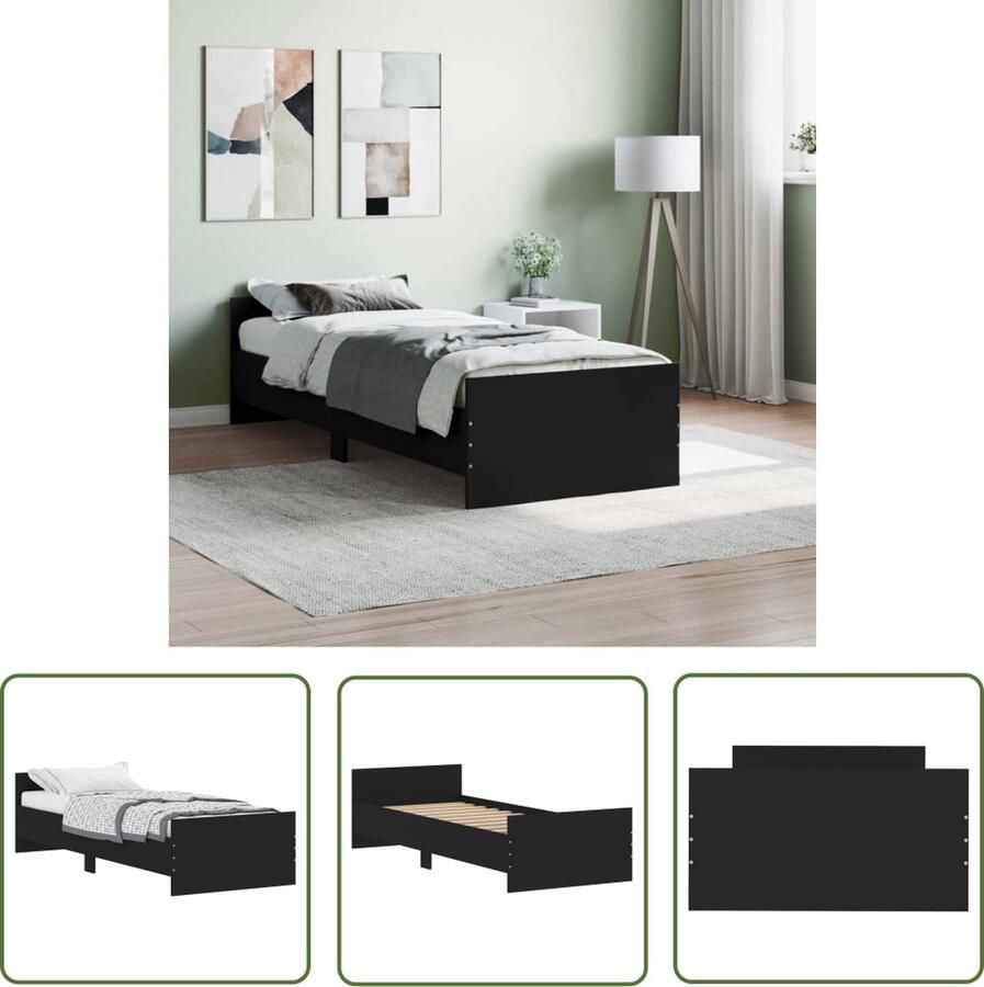 The Living Store Bedframe Afmeting- 193 x 78 x 50 cm Ken- Duurzaam hout Slaapcomfort Houten Bedframe Zwarte Bedstede Tweepersoons Bed Compact Bed - Foto 2
