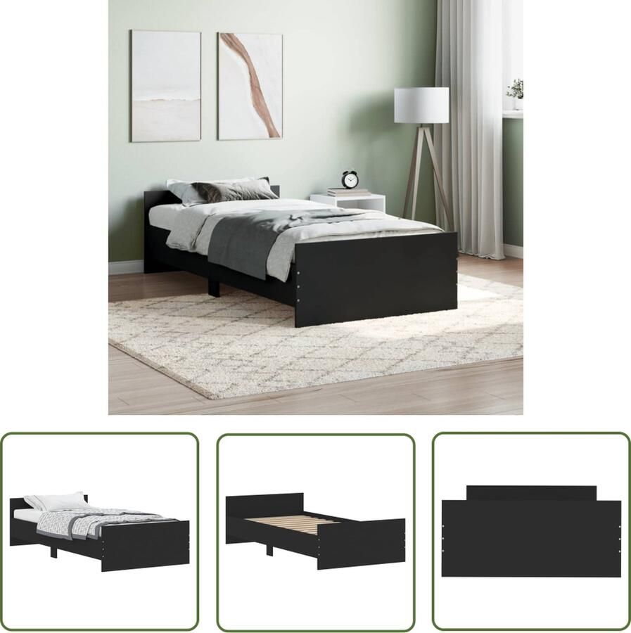 The Living Store Bedframe Bedframes 203 x 93 x 50 cm Zwart Multiplex lattenbodem Bedframe Houten Bed Tweepersoonsbed Boxspring Design Bed - Foto 2