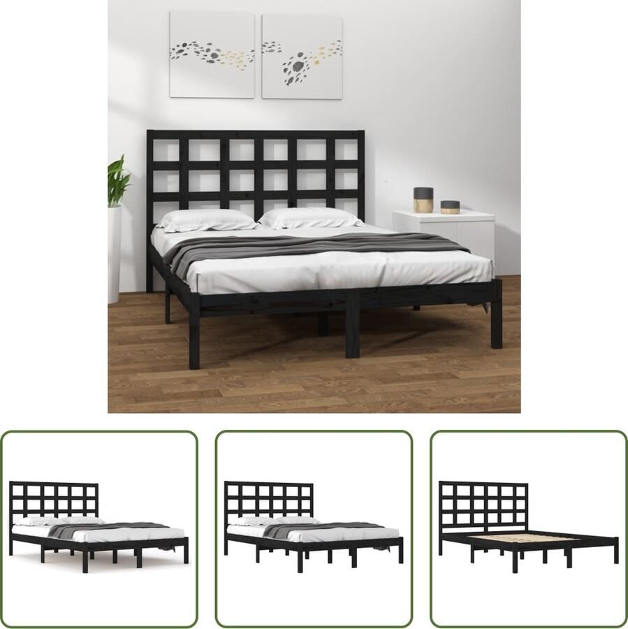 The Living Store Bedframe massief hout zwart 200x200 cm Bedframe Bedframes Tweepersoonsbed Bed Bedombouw Dubbel Bed Frame Bed Frame Ledikant Houten Bedframe Tweepersoonsbedden