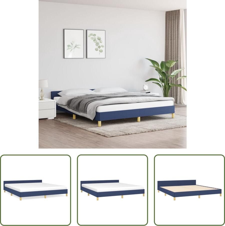 The Living Store Bedframe met hoofdeinde stof blauw 160x200 cm Bedframe Met Hoofdeinde Bedframes Met Hoofdeindes Bed Slaapmeubel Ledikant Bedbodem Tweepersoonsbed Bedden Slaapmeubels Slaapmeubelen Slaapmeubilair