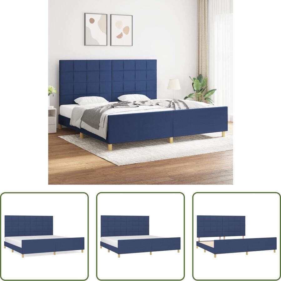 The Living Store Bedframe Blauw 203 x 206 cm Verstelbaar Hoofdeind Multiplex Lattenbodem Bed Frame Tweepersoons Bed Met Hoofdeinde Blauwe Bed Stoffen Bed