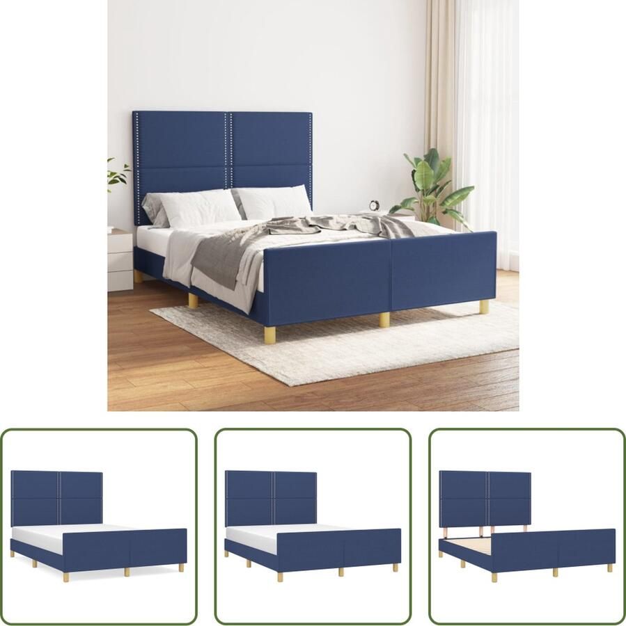 The Living Store Bedframe met hoofdeinde stof blauw 140x200 cm Bedframe Met Hoofdeinde Bedframes Met Hoofdeindes Bed Slaapmeubel Ledikant Bedbodem Tweepersoonsbed Bedden Slaapmeubels Slaapmeubelen Slaapmeubilair