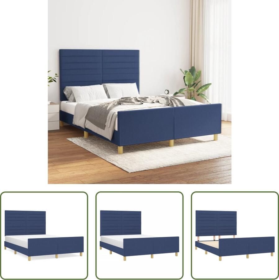 The Living Store Bedframe Blauw 203x146x118 128 cm Verstelbaar hoofdeinde Stabiele poten Multiplex lattenbodem Comfortabele ondersteuning Blauwe Bed Frame Hoofdboard Bed Tweepersoons Bed Boxspring Bed Houten Bed Frame