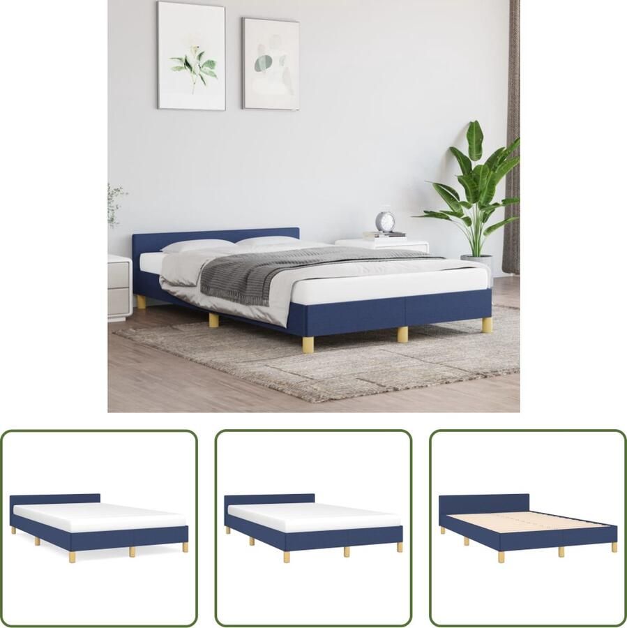 The Living Store Bedframe met hoofdeinde stof blauw 120x200 cm Bedframe Met Hoofdeinde Bedframes Met Hoofdeindes Bed Slaapmeubel Ledikant Bedbodem Tweepersoonsbed Bedden Slaapmeubels Slaapmeubelen Slaapmeubilair - Foto 2