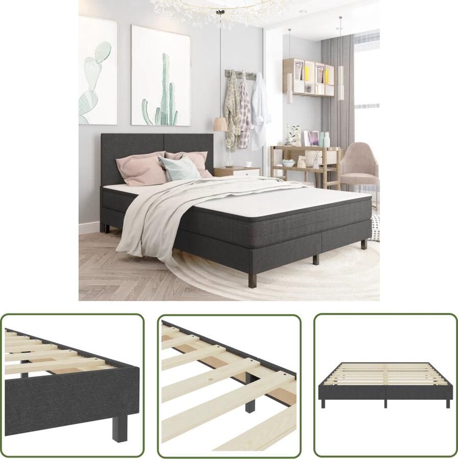 The Living Store Boxspringframe stof grijs 140x200 cm Boxspringframe Boxspringframes Boxspring Boxsprings Bedframe Bedframes Bed Bedden Tweepersoonsbed Tweepersoonsbedden Slaapkamermeubilair