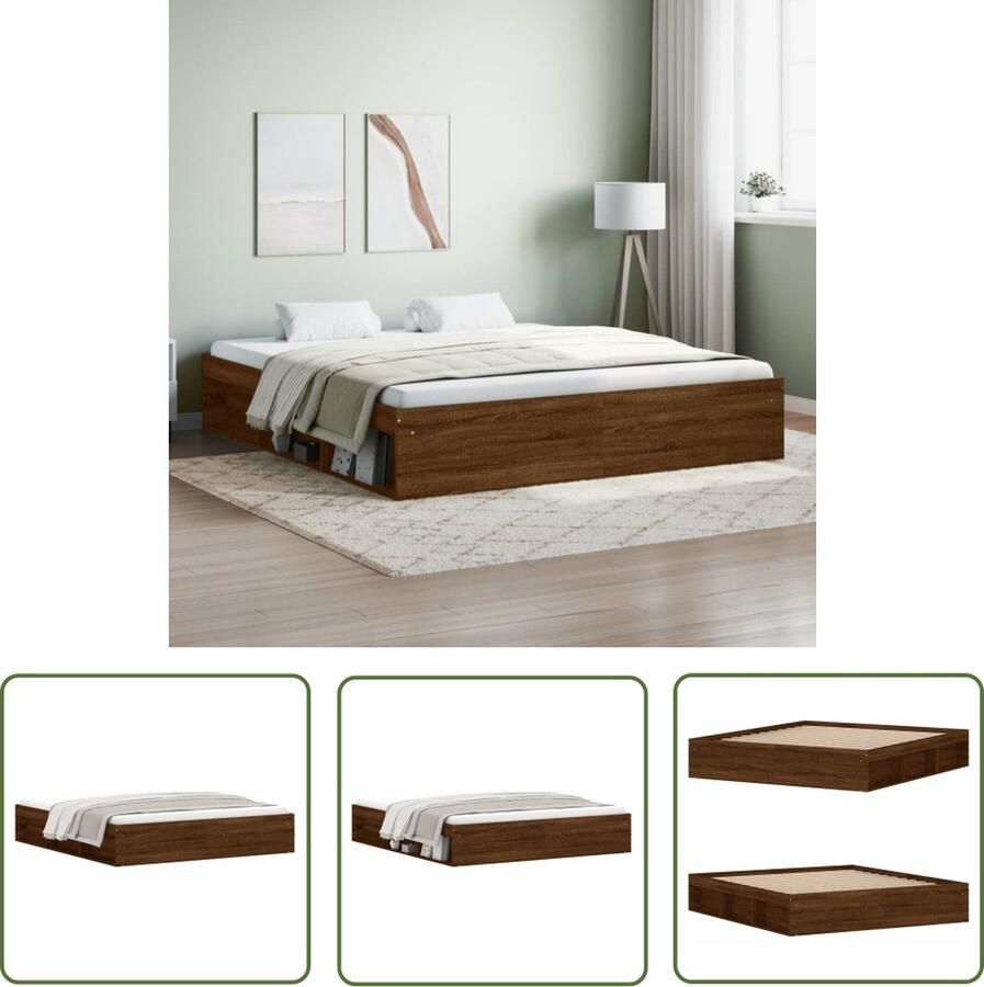 The Living Store Bedframe bruin eikenkleur 180x200 cm Super King Size Houten Bed Frame Super King Size Bed Frame Met Opbergruimte Boxspring Bed Tweepersoons Bed - Foto 2