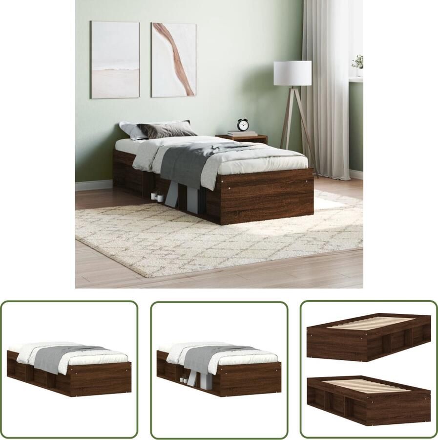 The Living Store Houten Bedframe Logeerbed met Opbergruimte Bruineiken 193 x 78 x 35 cm Multiplex Lattenbodem Houten Bed Frame Logeerbed Bruine Eiken Kleur Tweepersoons Bed Met Opbergvakken - Foto 2
