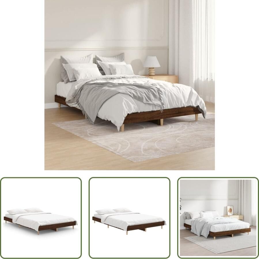 The Living Store Bedframe zonder matras bewerkt hout bruin eikenkleur 120x190 cm Bed Frame Houten Bedframe Bruine Eiken Bedframe Tweepersoons Bedframe Slaapcomfort