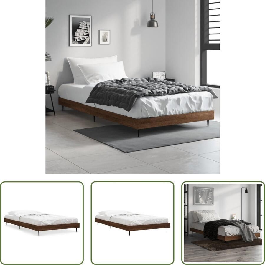 The Living Store Bedframe Bruineiken 203 x 103 x 20 cm Duurzaam hout Metalen poten Multiplex lattenbodem Bed Frame Houten Bed Tweepersoons Bed Bruine Bed Bruine Eiken Kleur
