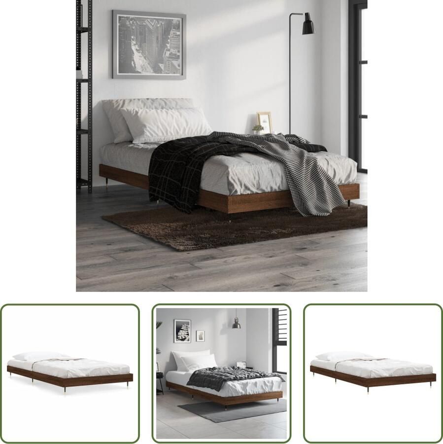 The Living Store Bedframe zonder matras bewerkt hout bruin eikenkleur 100x200 cm Bruin Houten Bed Frame Tweepersoons Bed Multiplex Lattenbodem Bed Frame Kopen Bed Frame Online - Foto 2
