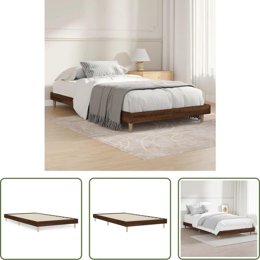 The Living Store Bedframe zonder matras bewerkt hout bruin eikenkleur 100x200 cm Bruin Houten Bed Frame Tweepersoons Bed Multiplex Lattenbodem Bed Frame Kopen Bed Frame Online - Foto 3