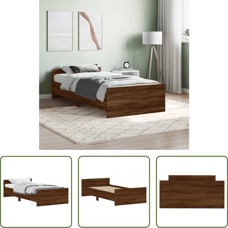 The Living Store Bedframe zonder matras bewerkt hout bruin eikenkleur 100x200 cm Bruine Eiken Bed Frame Houten Bed Frame Tweepersoons Bed Frame Lattenbodem Bed Frame Bed Frame Met Hoofdeind - Foto 2