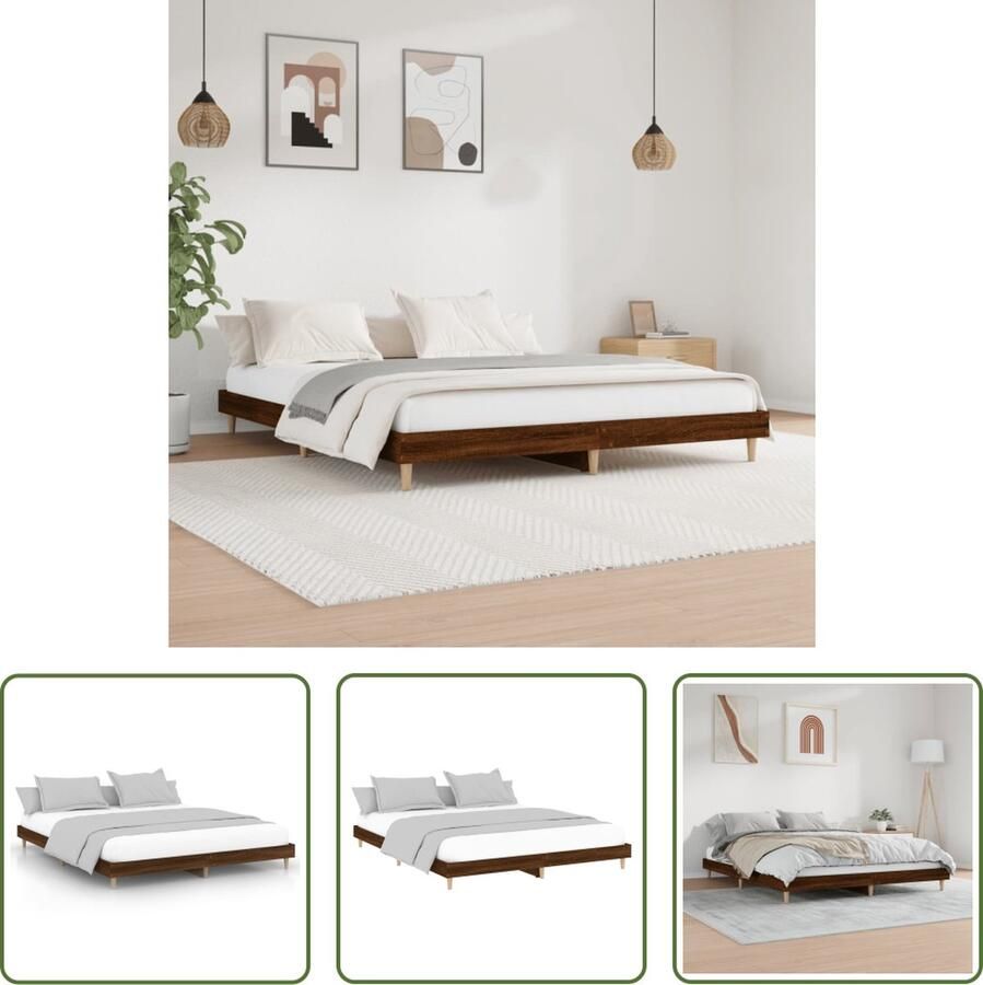 The Living Store Bedframe Bruineiken 203 x 123 x 20 cm Duurzaam hout Ondersteunende poten Multiplex lattenbodem Bedframe Houten Bed Bruine Eiken Kleur Tweepersoons Bed Slaapcomfort