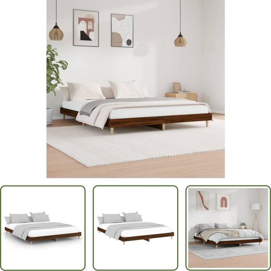 The Living Store Bedframe zonder matras bewerkt hout bruin eikenkleur 160x200 cm Bruine Eiken Bedframe Tweepersoons Bed Houten Bed Frame Slaap Comfort