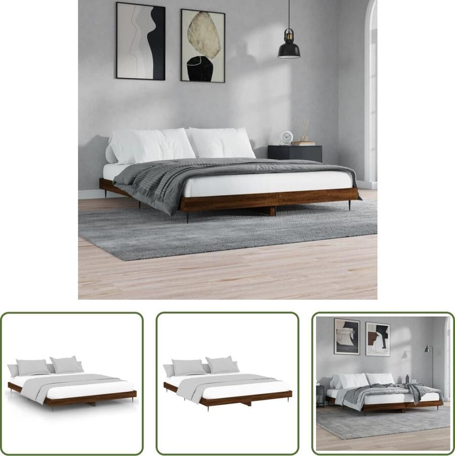 The Living Store Bedframe zonder matras bewerkt hout bruin eikenkleur 120x200 cm Bruin Houten Bed Frame Bed Frame 120x200 Tweepersoons Bed Frame Bed Frame Met Poten Bed Frame Online Kopen