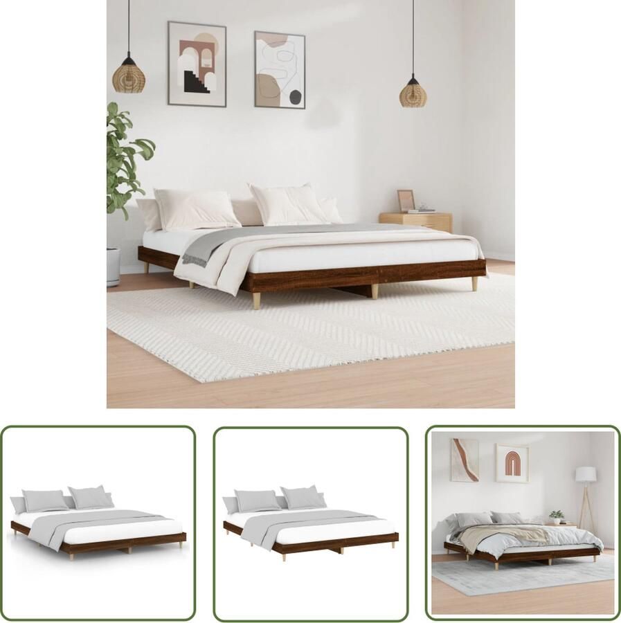 The Living Store Bedframe Bruineiken Multiplex lattenbodem 203x183x20cm Duurzaam materiaal
