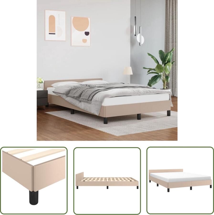 The Living Store Bedframe met hoofdbord kunstleer cappuccinokleurig 140x200 cm Bedframe Met Hoofdbord Bedframes Met Hoofdborden Bedframe Bed Slaapmeubel Bedbodem Ledikant Eenpersoonsbed Slaapbed Bedframes Bedden